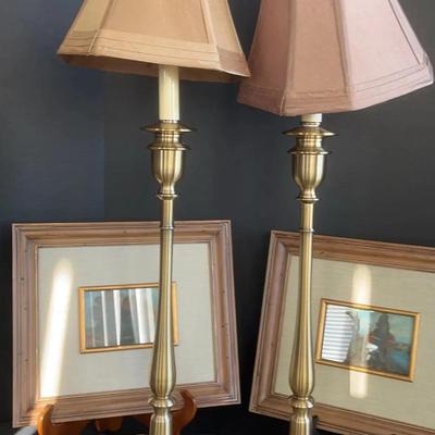 2 Brass Lamps & Paintings 