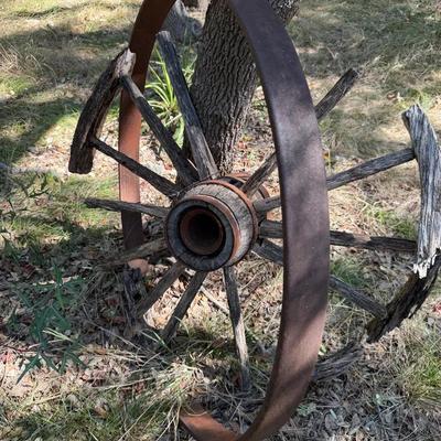 Antique Broken Wagon Wheel & 2 Iron Harrows