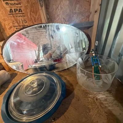 Antique Mirrorsc Blue Dish, Glass Bowl, Knickknacks 