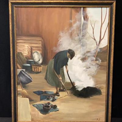 Original Oil Painting (Appears To Be) With Initials AJ 