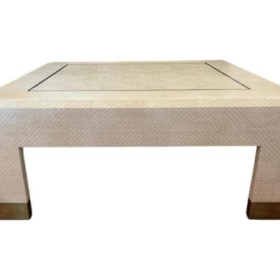Coffee Table W/Woven, Textured Finish & Brass-colored Feet