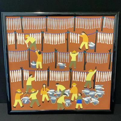 Asian Folk Art Painting On Paper, Framed