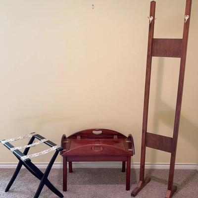 Bombay Company Butler’s Tray Table, Folding Luggage Rack And Double-sided Coat Rack
