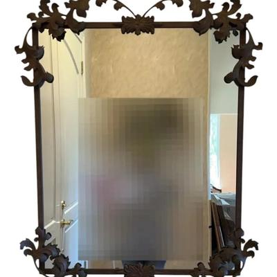 Large Rococo-Style Wall Mirror W/An Ornate, Hand-Carved Metal Frame
