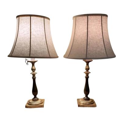 Pair of Possibly Brass Lamps with Linen Shades