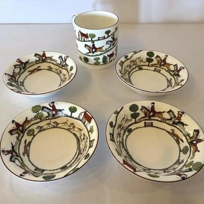 Crown Staffordshire Bone China Hunting Scene Bowls And Mug