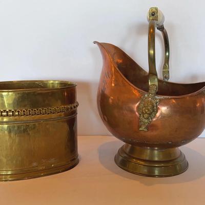 Two Brass Planters or Decorative Containers