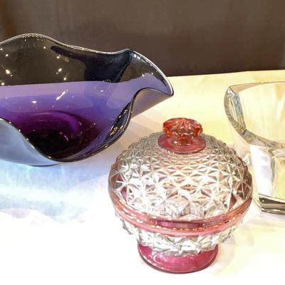 Blenko Handmade Glass Bowl, Lenox Glass Bowl and Vintage Candy Bowl