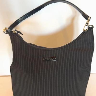 COACH, black, pinstripe shoulder bag 