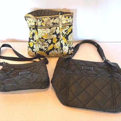 Vera Bradley Small Quilted Tote Bag And Black Puffer Quilted Crossbody Purse And Matching Tote