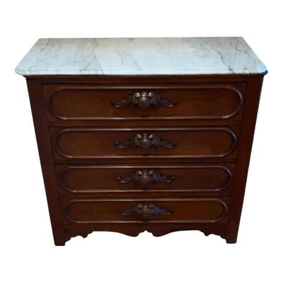 Wood Chest Of 4 Drawers W/Marble Top