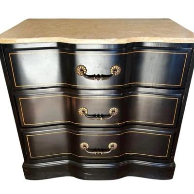 French-Style Black Chest Of 3 Drawers W/Marble Top 