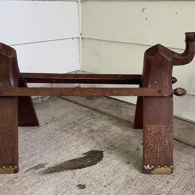Camel Saddle Seat – Hand-Carved Wood with Brass Inlay Accents (Mid-20th Century)