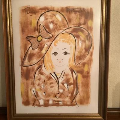 “Paris Girl” Framed Print – After Mauger (Mid-Century French Style, 1960s–1970s)