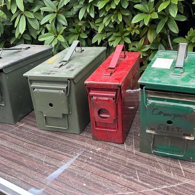 Military-Style Metal Ammo Boxes – Various Colors & Sizes (Mid–Late 20th Century)