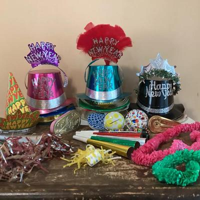New Year’s Eve Party Lot – Hats, Noisemakers, Leis & Decorations (Retro Celebration Set) 1970s-1980s