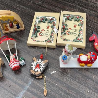 Wooden Christmas Ornaments – Hand-Painted German Miniatures (c. 1970s–1980s)