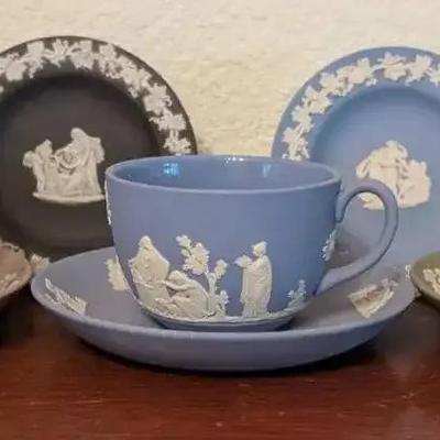 Set of 3 Wedgwood Jasperware Tea Cup & Saucer Duos — Blue, Lilac, and Sage
