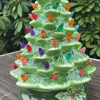 Vintage Ceramic Christmas Tree with Multicolor Bulbs (c. 1970s–1980s)
