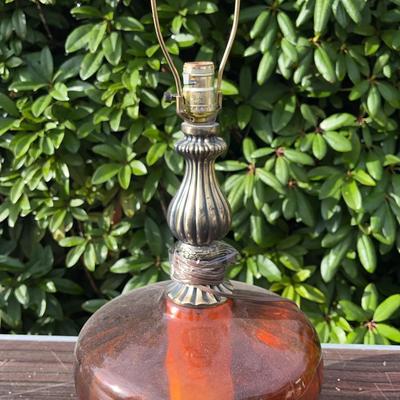 Amber Glass Table Lamp with Ornate Metal Base (c. 1960s–1970s)