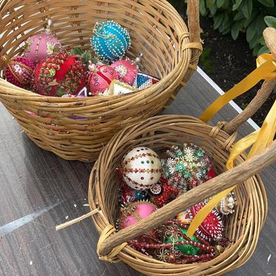 Satin Christmas Ornaments with Beads & Sequins (c. 1960s–1970s)