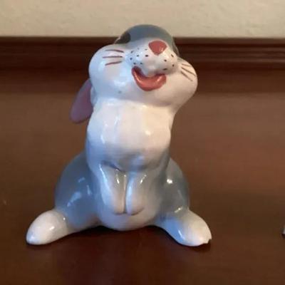 1950s “Ronnie Hawaii” Pink Ceramic Bunny in Egg Figurine/Thumper/Ceramic White Rabbit