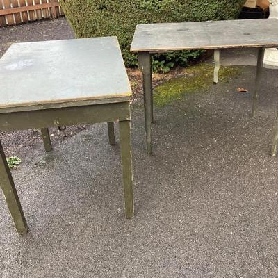 Pair of WWII-Era Military Utility / Field Tables in Olive Drab Paint (c. 1930s–1940s)