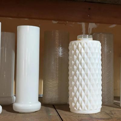 Collection of Vintage Glass Light Covers – Milk Glass & Textured Clear Cylinder Shades