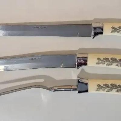 Vintage 3-Piece Carving Set – Stainless Steel with Ornate Handles, Made in Japan
