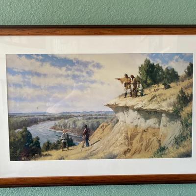Lewis & Clark Expedition Charles Fritz Signed Watercolor Print Wall Art In Wooden Frame 26.5 x 39.5"