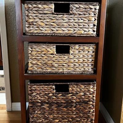 3-Drawer Wicker & Wood Storage Unit