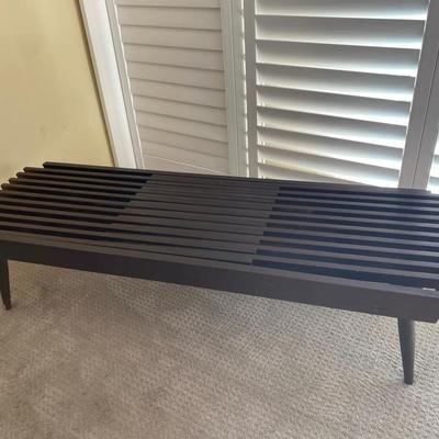 Mid Century Modern Expandable Slatted Wooden Bench
