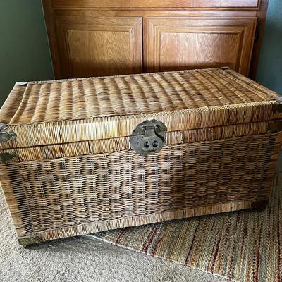 Large Vintage Wicker Trunk with Metal Hardware