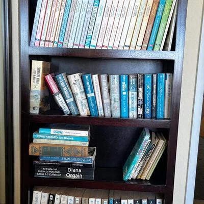 Full Dark Wooden Bookcase of Vintage Nautical & Mystery Novels 25w X 43h X 9dp