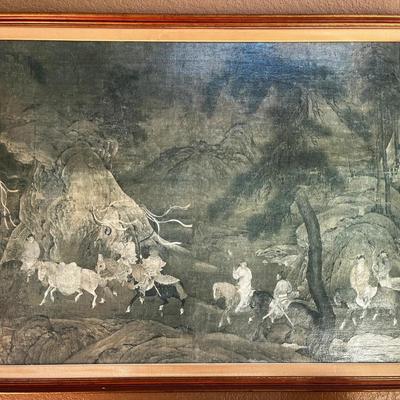 Framed Asian Landscape Print with Horsemen Scene | 44 X 34 X 2
