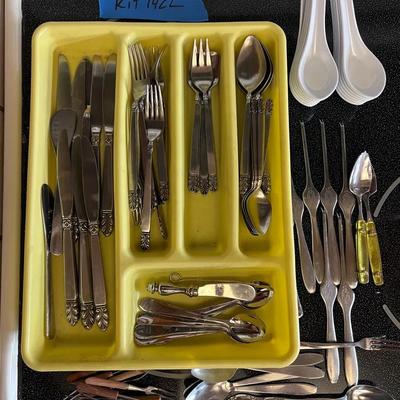 Stainless & Mixed Flatware Lot with Serving Utensils