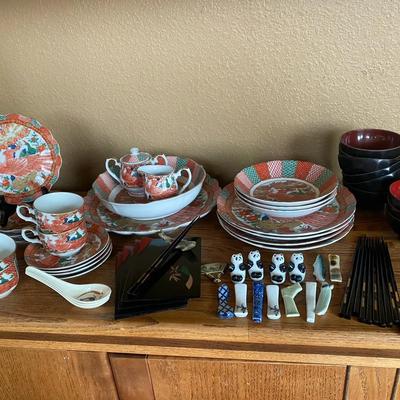 Arita Imari Porcelain Red Peacock Japanese China Set