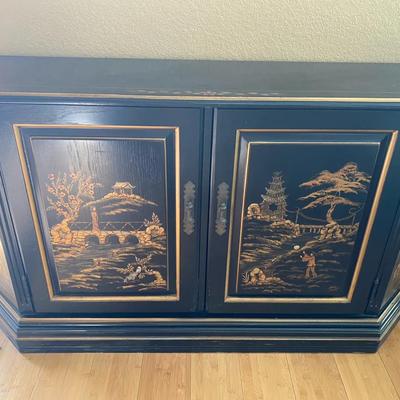 Habersham Black Chinoiserie Painted Hall Cabinet Bench Made Hand Painted
