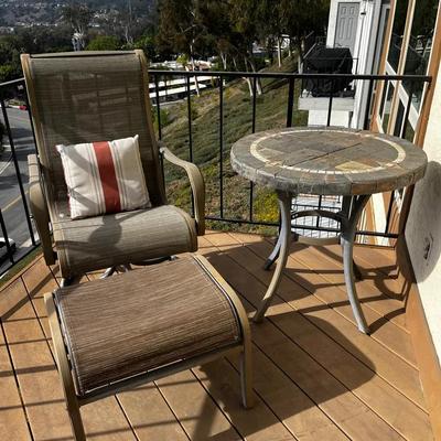 2 Patio Chairs With Ottomans & 1 Round Table