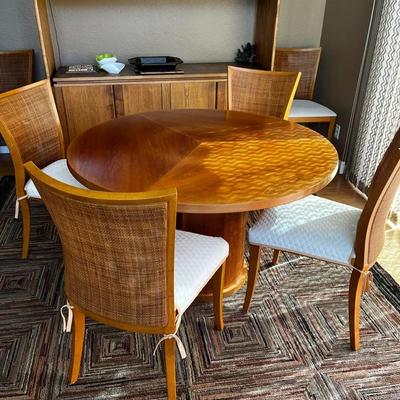 Kovby Extendable Circular Dining Table & 6 Rattan & Wood Chairs