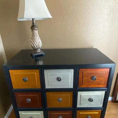 Contemporary Multicolor Drawer Chest with Lamp