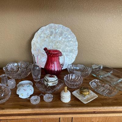 Gorgeous Floral Etched Crystal, Trinket Boxes, Sterling Silver Stamped Tiny Spoons, & More