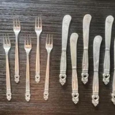 12 Royal Danish Sterling Silver Cocktail Forks, And 12 Butter Knifes