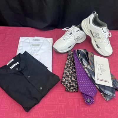 Men’s Button Up Shirts (Pierre Cardin, John Clarendon), Ties And New Balance Shoes  (Size 8.5)