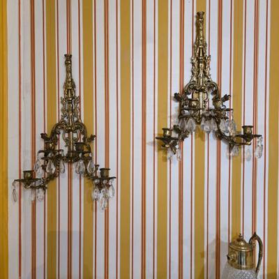 Sale Photo Thumbnail #7: Antique Brass Candelabra Wall Sconces