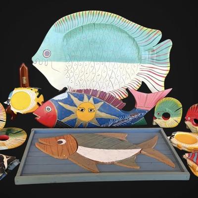 Hand Carved & Painted Wooden Fish Wall Art, Napkin Rings, Coasters, & More
