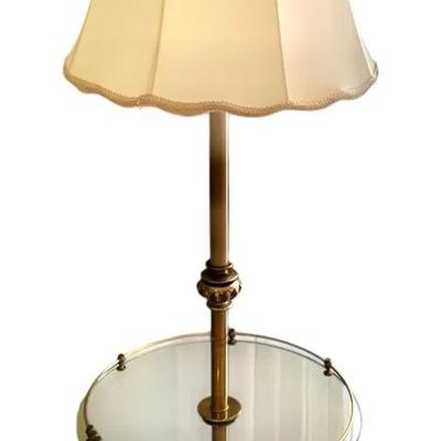 3-Way Vintage Brass Floor Lamp w/ Glass Table