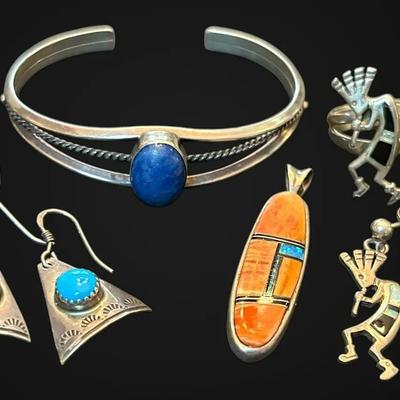 Native American Sterling Silver Jewelry w/ Kokopelli Ring & Earring Set (37.0g)