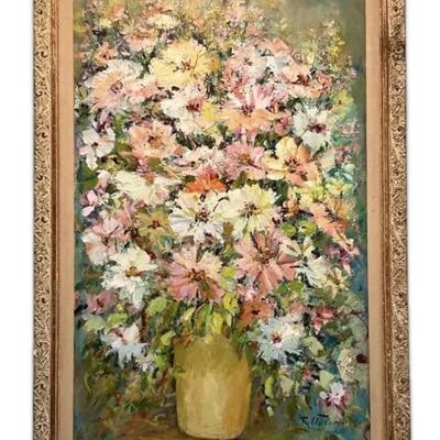 Gorgeous Floral Oil Painting, Signed by Martha Patterson (52’’ x 29.5’’)