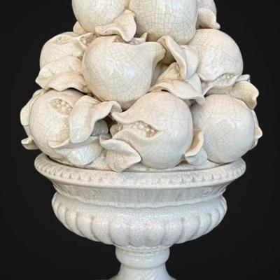 Pomegranate White Glazed Ceramic Topiary (21”)